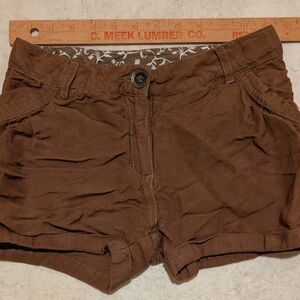 Girls' Brown Linen Shorts with Button Waist